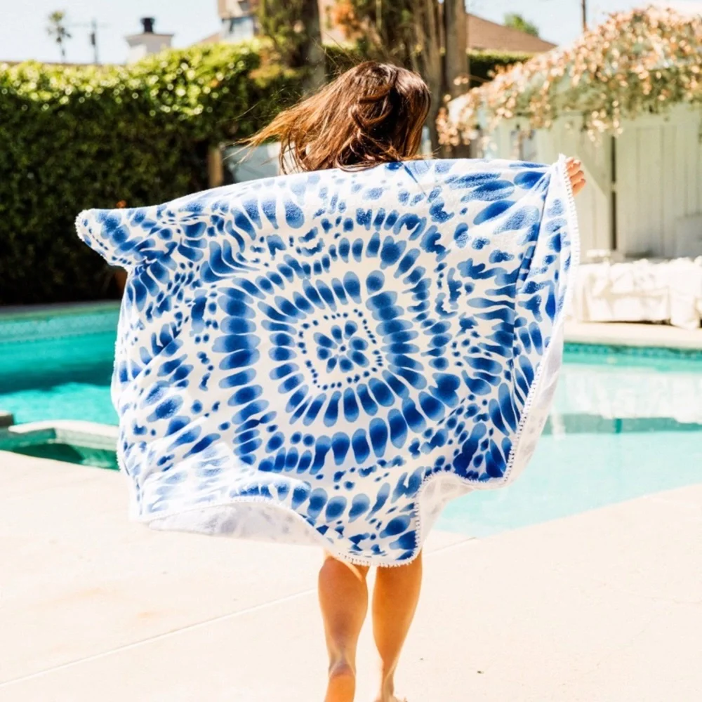 New Enchante Home Indigo Blue Tie-Dye Round Turkish Beach Towel